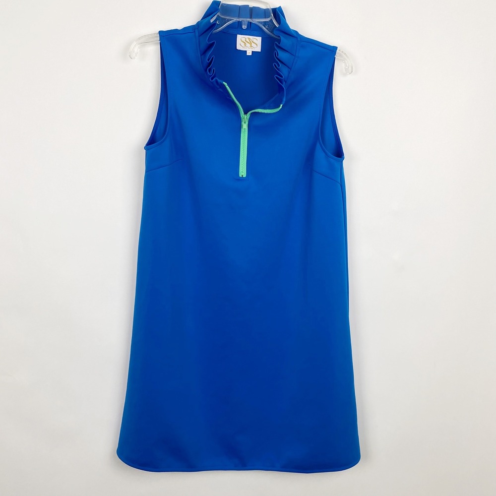 SSYS The Label Zoey Blue Ruffle Neck Collar Quarter Zip Shift Dress Women Medium